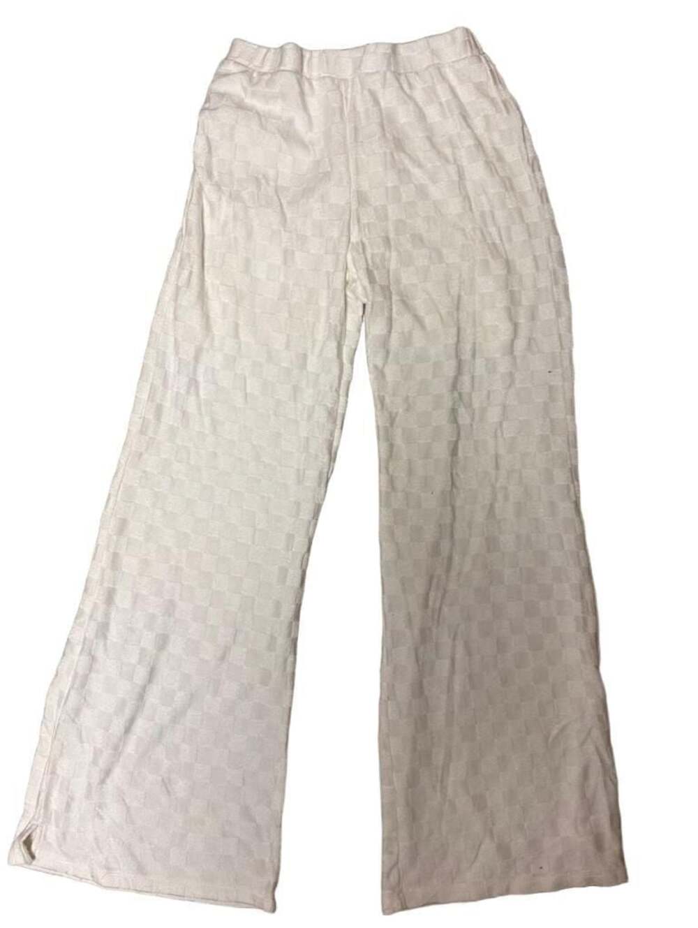 Atelier by Kirious White Textured Knit Wide Leg Loungewear Pants